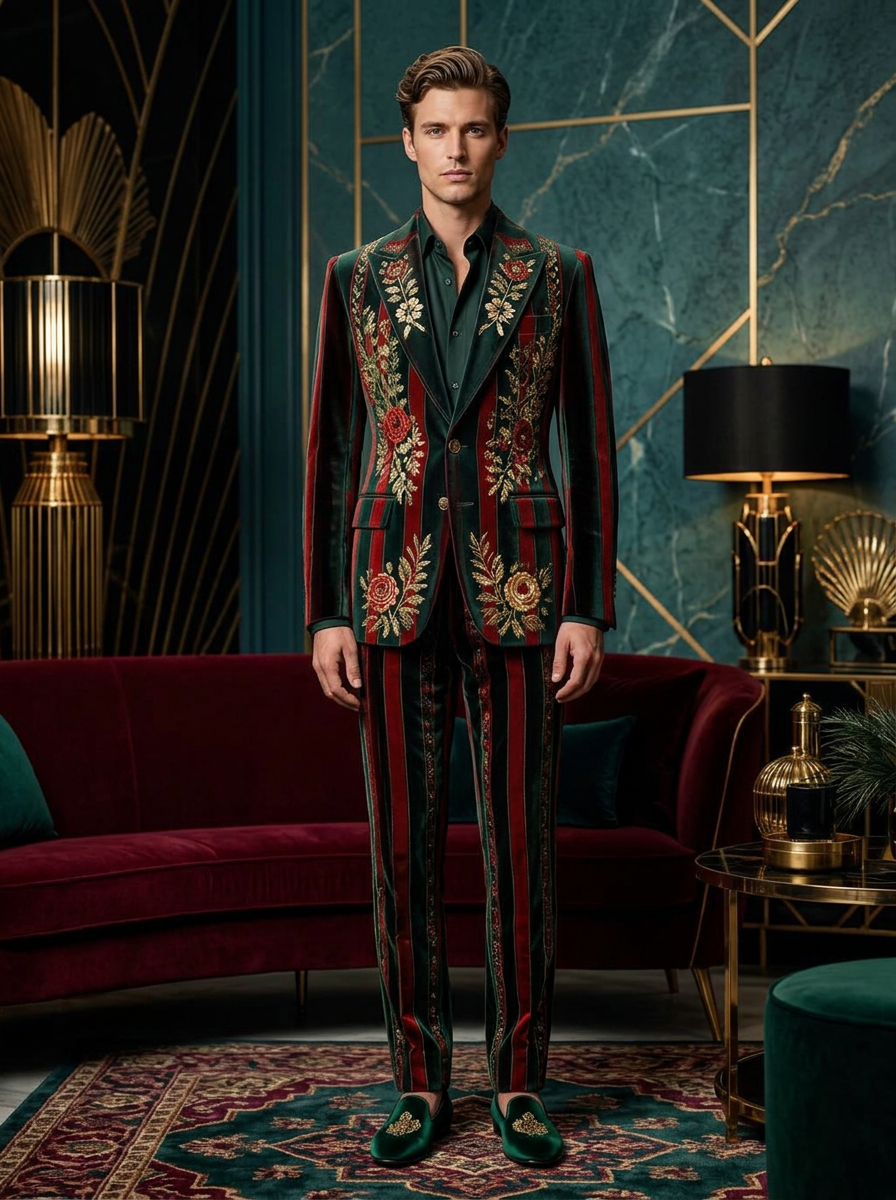 Embroidered Velvet Suit